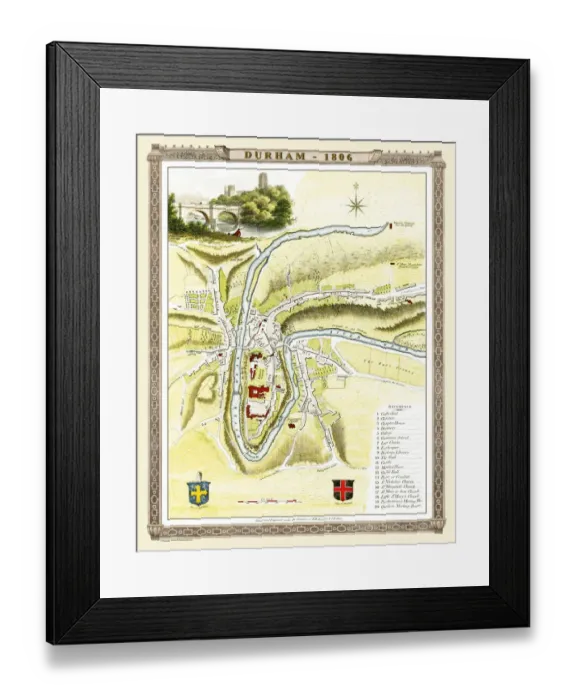Framed Print : Old Map of Durham 1806 by Cole and Roper
