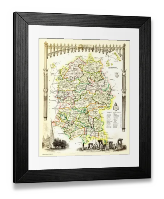 Framed Print : Old County Map of Wiltshire 1836 by Thomas Moule