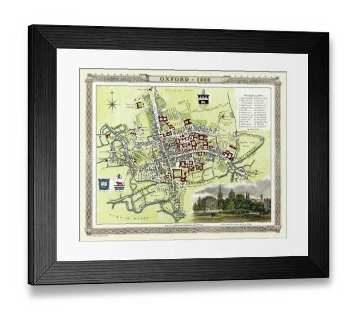 Framed Print : Old Map of Oxford 1808 by Cole and Roper