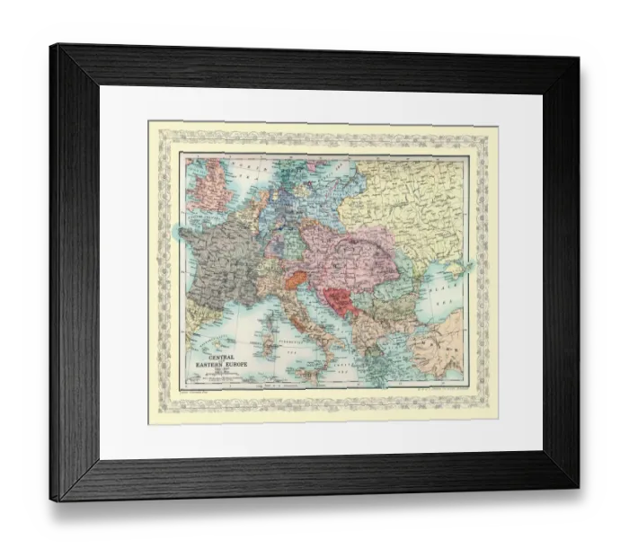 Framed Print : Map of Central Europe and Eastern Europe as it appeared between AD 1863 and AD 1897 Framed Print : Map of Central Europe and Eastern Europe as it appeared between AD 1863 and AD 1897
