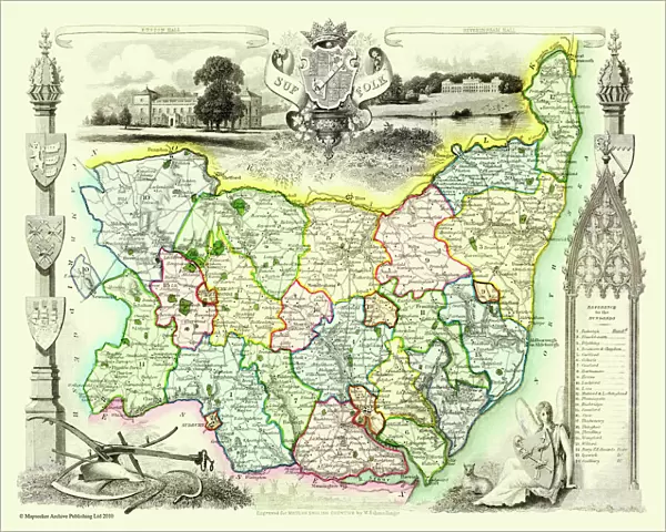 Old County Map of Suffolk 1836 by Thomas Moule