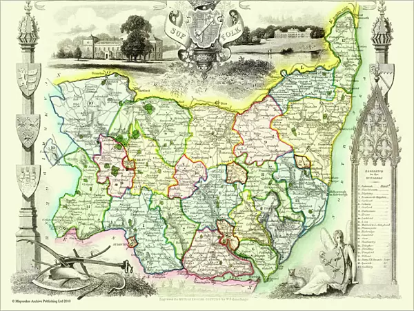Old County Map of Suffolk 1836 by Thomas Moule