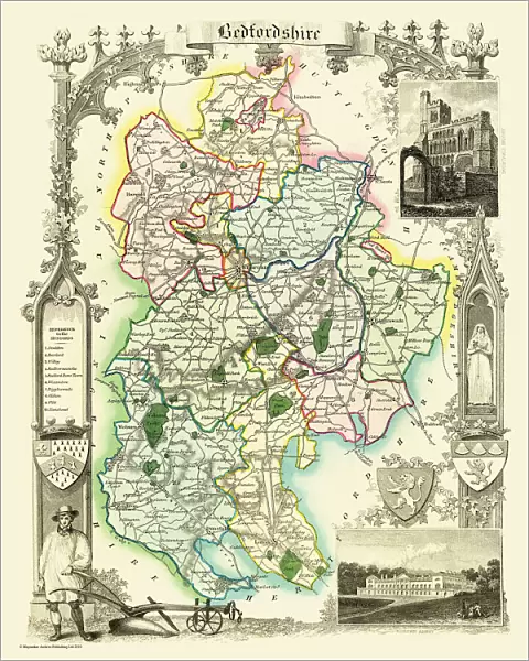 Old County Map of Bedfordshire 1836 by Thomas Moule