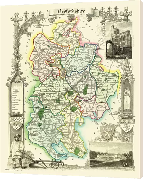 Old County Map of Bedfordshire 1836 by Thomas Moule