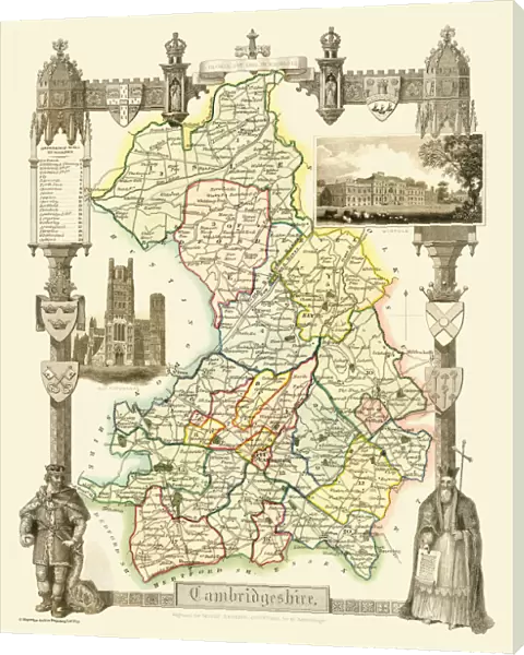 Old County Map of Cambridgeshire 1836 by Thomas Moule