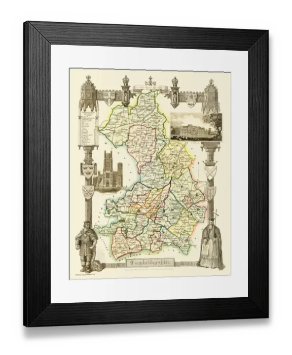 Framed Print : Old County Map of Cambridgeshire 1836 by Thomas Moule