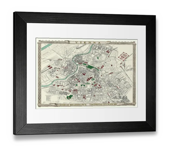 Framed Print : George Bradshaws Plan of Vienna, Austria 1896 Framed Print : George Bradshaws Plan of Vienna, Austria 1896