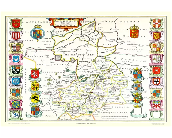 Old County Map of Cambridgeshire 1648 by Johan Blaeu from the Atlas Novus