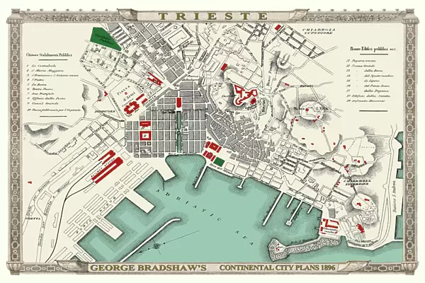 George Bradshaws Plan of Trieste, Italy 1896