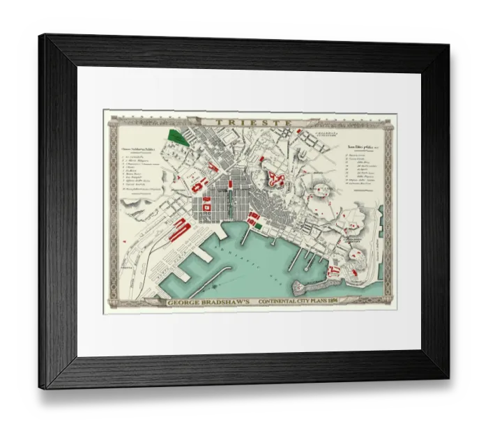 Framed Print : George Bradshaws Plan of Trieste, Italy 1896