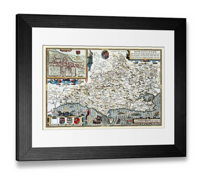 Framed Print : Old County Map of Dorsetshire 1611 by John Speed Framed Print : Old County Map of Dorsetshire 1611 by John Speed