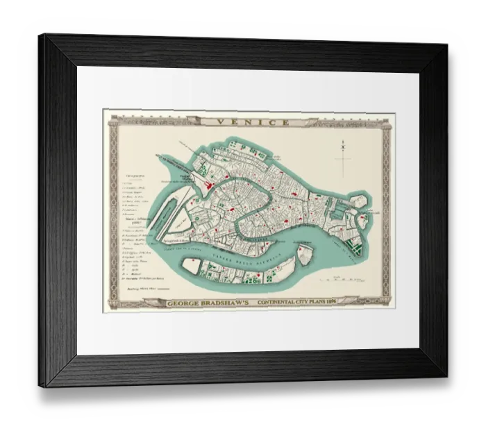 Framed Print : George Bradshaws Plan of Venice, Italy 1896 Framed Print : George Bradshaws Plan of Venice, Italy 1896