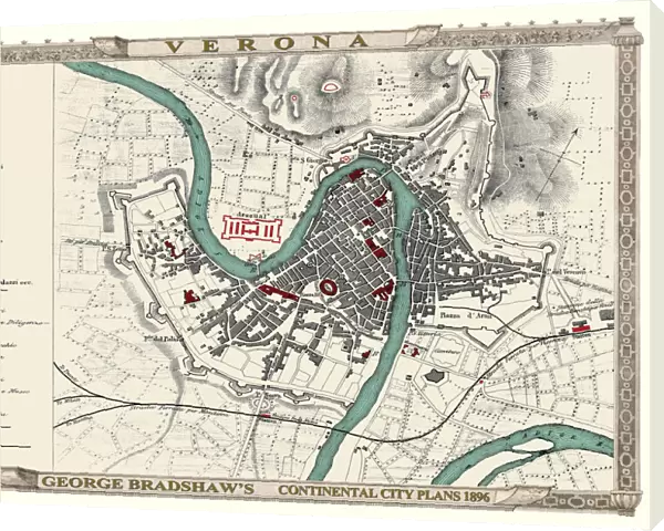George Bradshaws Plan of Verona, Italy 1896
