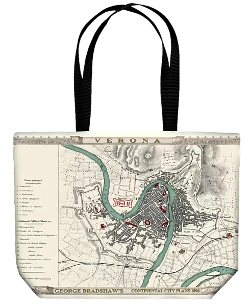 George Bradshaws Plan of Verona, Italy 1896