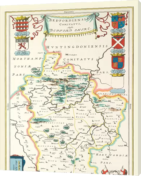 Old County Map of Bedfordshire 1648 by Johan Blaeu from the Atlas Novus