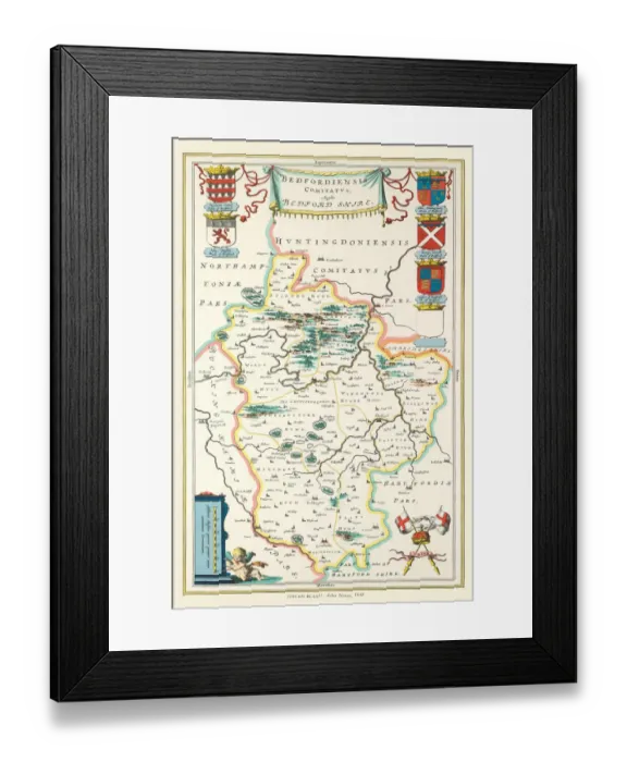 Framed Print : Old County Map of Bedfordshire 1648 by Johan Blaeu from the Atlas Novus Framed Print : Old County Map of Bedfordshire 1648 by Johan Blaeu from the Atlas Novus