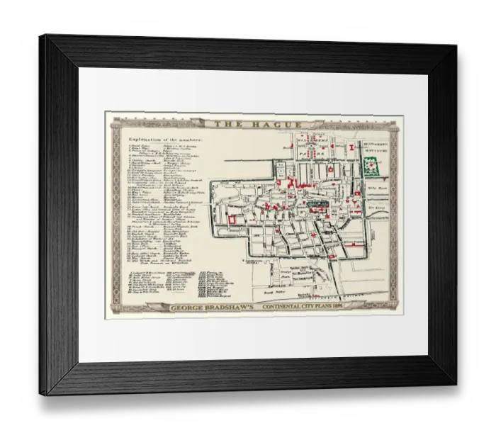 Framed Print : George Bradshaws Plan of The Hague, Netherlands1896 Framed Print : George Bradshaws Plan of The Hague, Netherlands1896