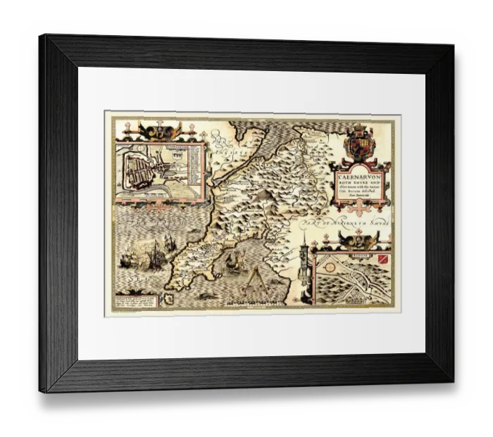 Framed Print : Old County Map of Caernarvonshire, Wales 1611 by John Speed Framed Print : Old County Map of Caernarvonshire, Wales 1611 by John Speed
