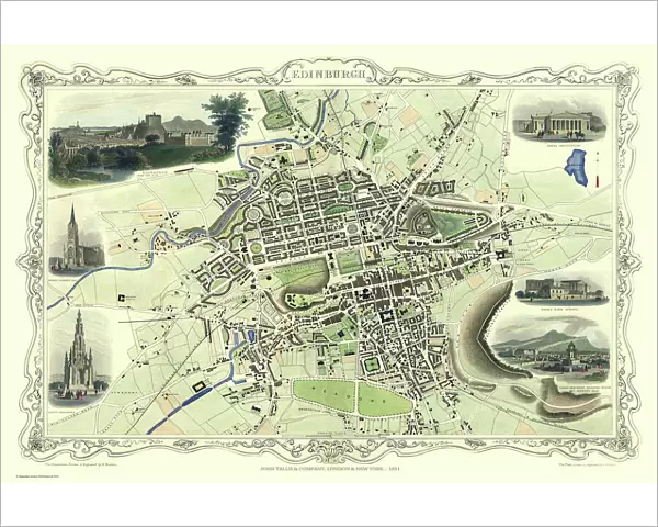 Old Map of Edinburgh Scotland 1851 by John Tallis