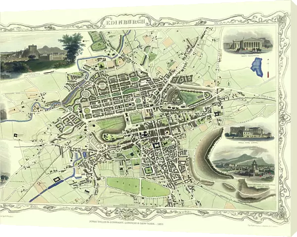 Old Map of Edinburgh Scotland 1851 by John Tallis