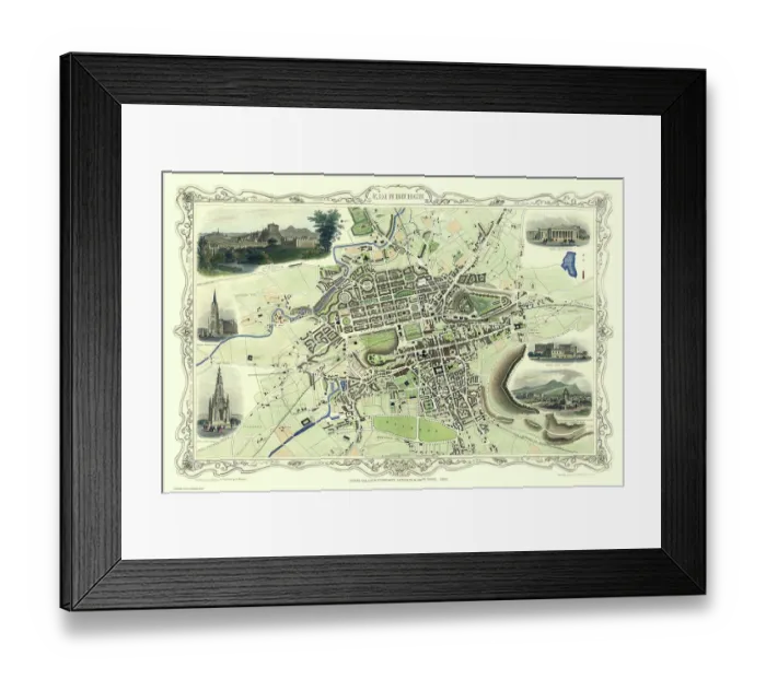 Framed Print : Old Map of Edinburgh Scotland 1851 by John Tallis Framed Print : Old Map of Edinburgh Scotland 1851 by John Tallis