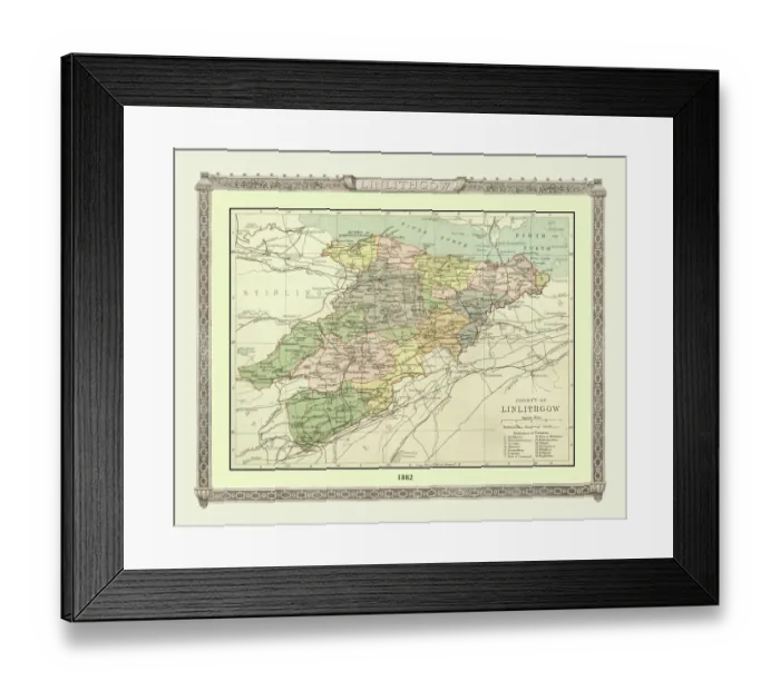 Framed Print : Old Map of the County of Linlithgow from the Philips Handy Atlas of 1882 Framed Print : Old Map of the County of Linlithgow from the Philips Handy Atlas of 1882