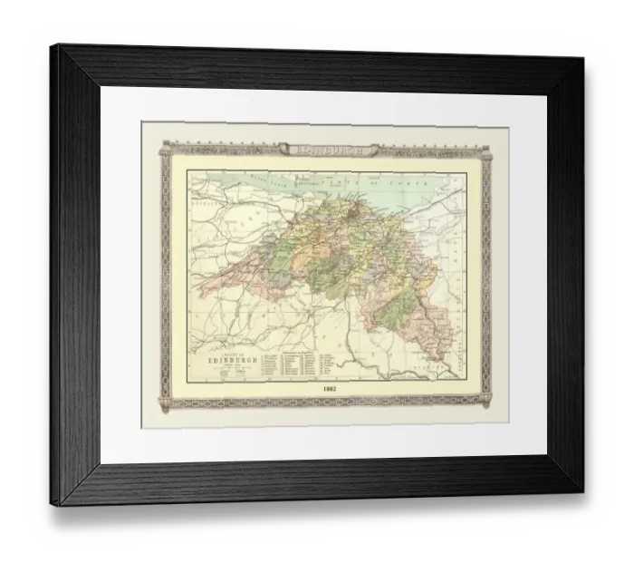 Framed Print : Old Map of the County of Edinburgh from the Philips Handy Atlas of 1882 Framed Print : Old Map of the County of Edinburgh from the Philips Handy Atlas of 1882