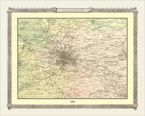 Old Map of the Environs of Glasgow from the Philips Handy Atlas of 1882