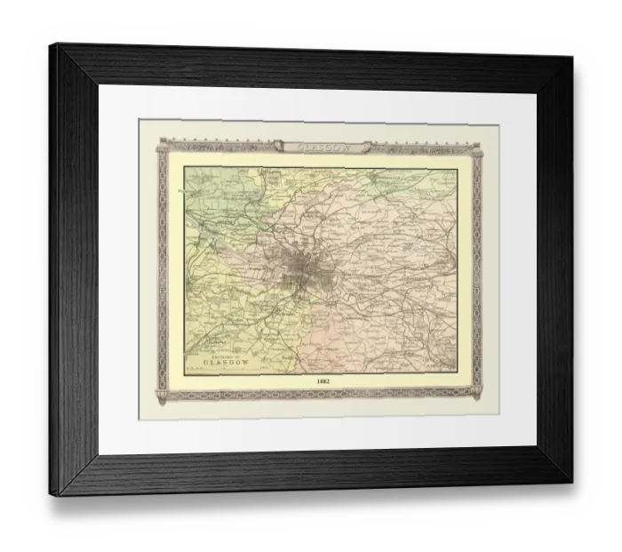 Framed Print : Old Map of the Environs of Glasgow from the Philips Handy Atlas of 1882 Framed Print : Old Map of the Environs of Glasgow from the Philips Handy Atlas of 1882