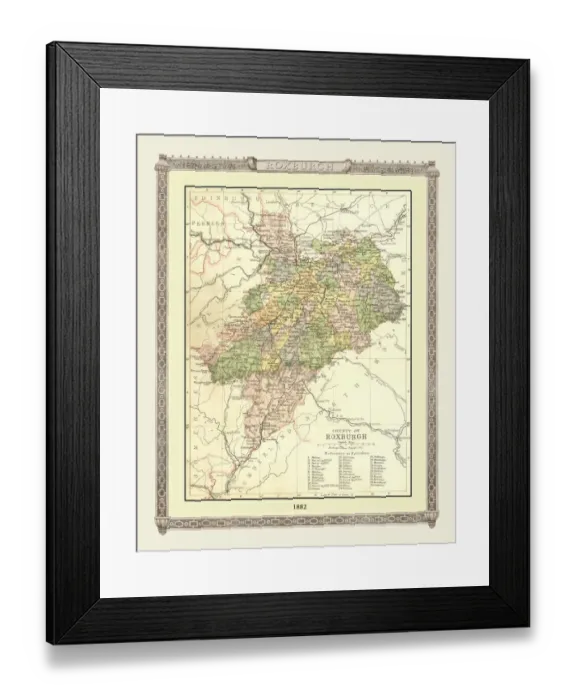Framed Print : Old Map of the County of Roxburgh from the Philips Handy Atlas of 1882 Framed Print : Old Map of the County of Roxburgh from the Philips Handy Atlas of 1882