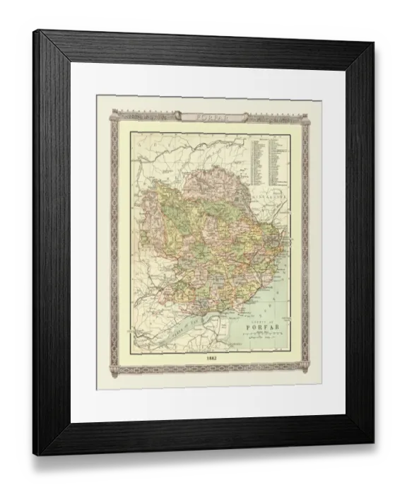 Framed Print : Old Map of the County of Forfar from the Philips Handy Atlas of 1882 Framed Print : Old Map of the County of Forfar from the Philips Handy Atlas of 1882
