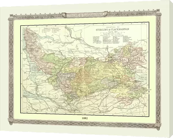 Old Map of the Counties of Stirling and Clackmannan from the Philips Handy Atlas of 1882