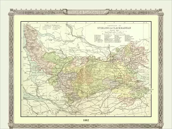 Old Map of the Counties of Stirling and Clackmannan from the Philips Handy Atlas of 1882