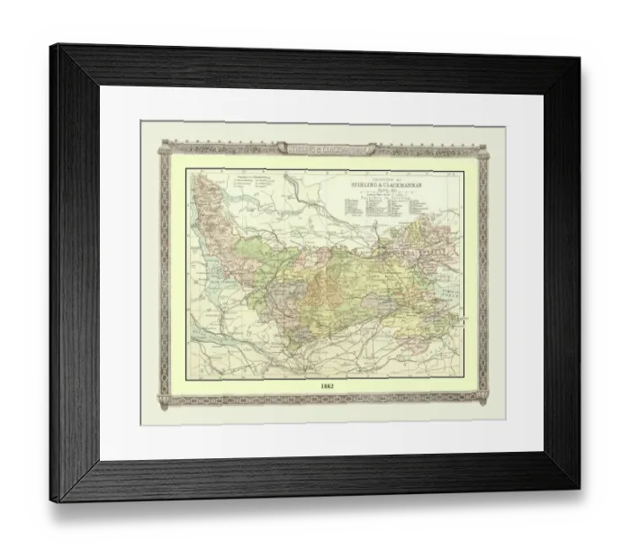 Framed Print : Old Map of the Counties of Stirling and Clackmannan from the Philips Handy Atlas of 1882 Framed Print : Old Map of the Counties of Stirling and Clackmannan from the Philips Handy Atlas of 1882
