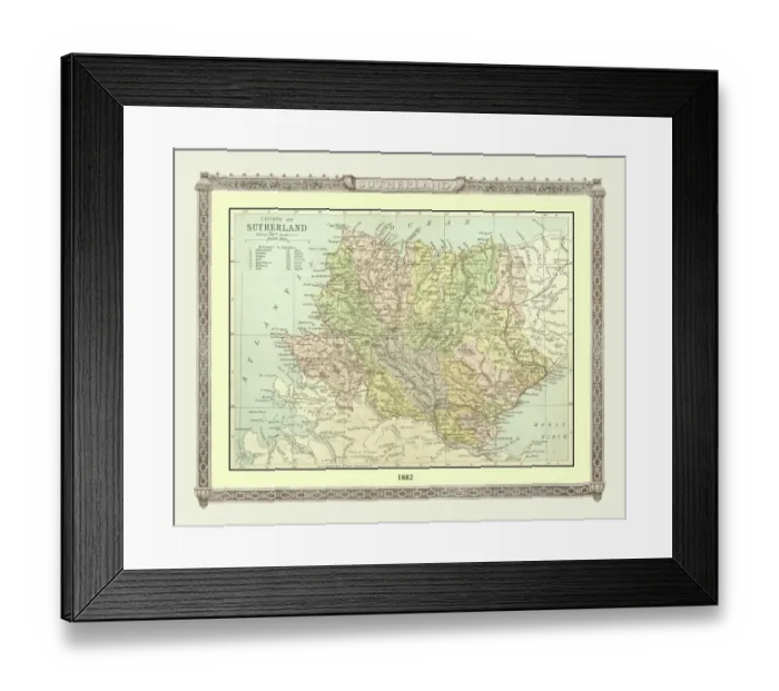 Framed Print : Old Map of the County of Sutherland from the Philips Handy Atlas of 1882 Framed Print : Old Map of the County of Sutherland from the Philips Handy Atlas of 1882