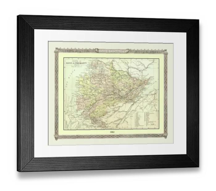Framed Print : Old Map of the Counties of Ross and Cromarty from the Philips Handy Atlas of 1882