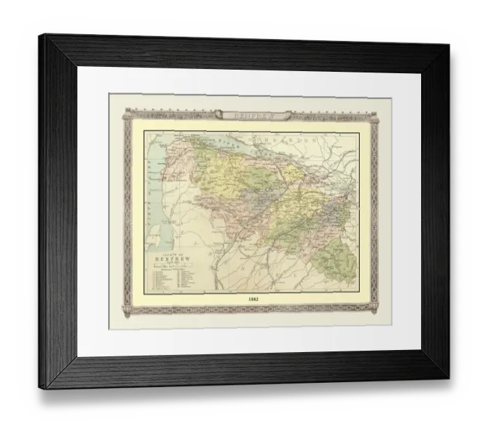 Framed Print : Old Map of the County of Renfrew from the Philips Handy Atlas of 1882 Framed Print : Old Map of the County of Renfrew from the Philips Handy Atlas of 1882