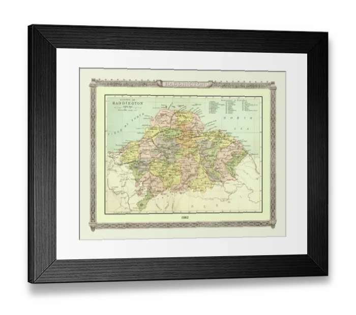 Framed Print : Old Map of the County of Haddington from the Philips Handy Atlas of 1882 Framed Print : Old Map of the County of Haddington from the Philips Handy Atlas of 1882