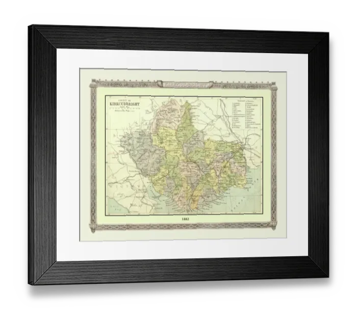 Framed Print : Old Map of the County of Kirkcudbright from the Philips Handy Atlas of 1882