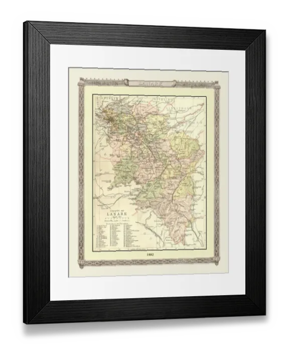 Framed Print : Old Map of the County of Lanark from the Philips Handy Atlas of 1882 Framed Print : Old Map of the County of Lanark from the Philips Handy Atlas of 1882