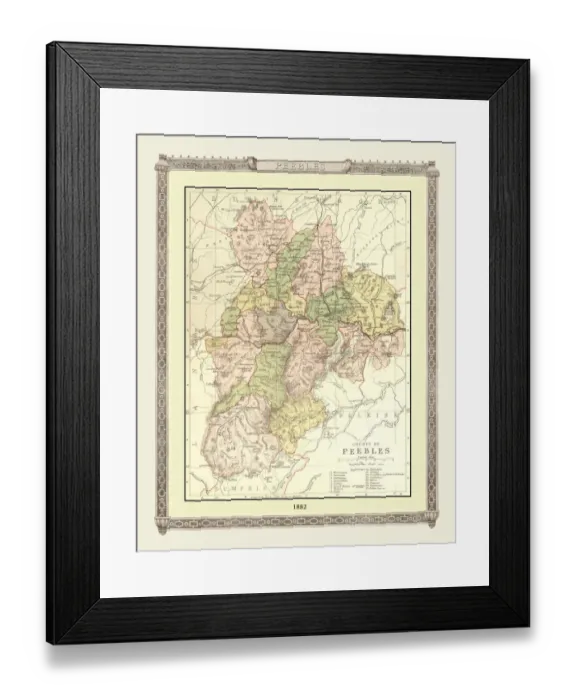 Framed Print : Old Map of the County of Peebles from the Philips Handy Atlas of 1882 Framed Print : Old Map of the County of Peebles from the Philips Handy Atlas of 1882