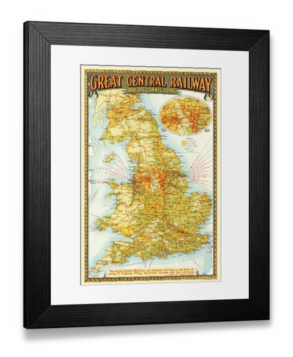 Framed Print : Old Map of the Great Central Railway and its Connections 1903 Framed Print : Old Map of the Great Central Railway and its Connections 1903