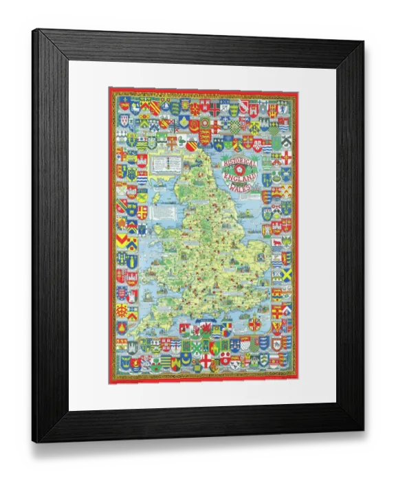 Framed Print : Pictorial History Map of England and Wales 1963 Framed Print : Pictorial History Map of England and Wales 1963