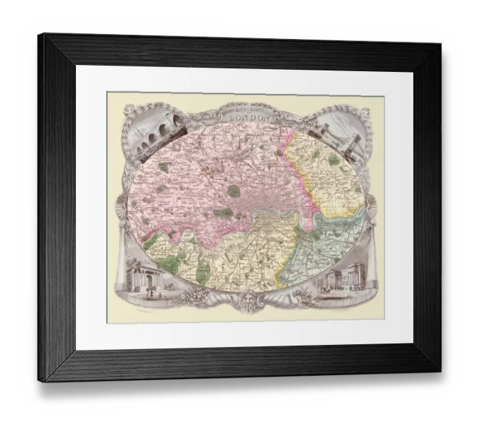 Framed Print : Old Map of the Environs of London 1836 by Thomas Moule Framed Print : Old Map of the Environs of London 1836 by Thomas Moule