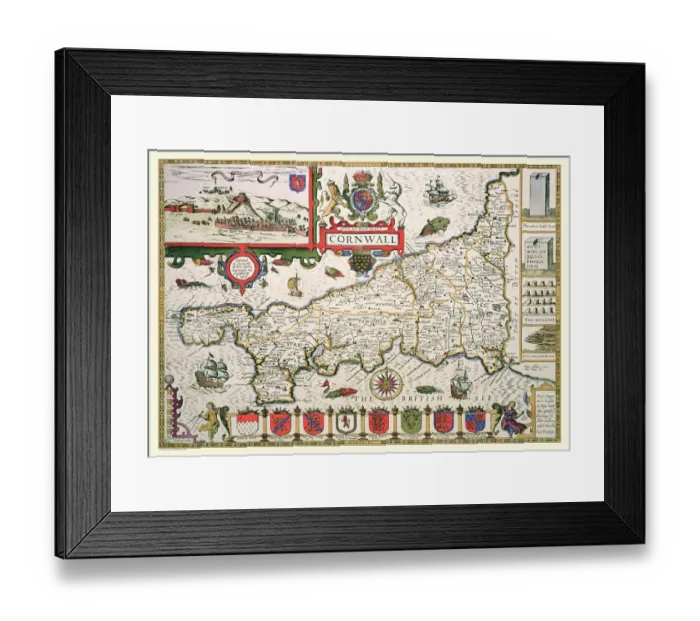 Framed Print : Old County Map of Cornwall 1611 by John Speed