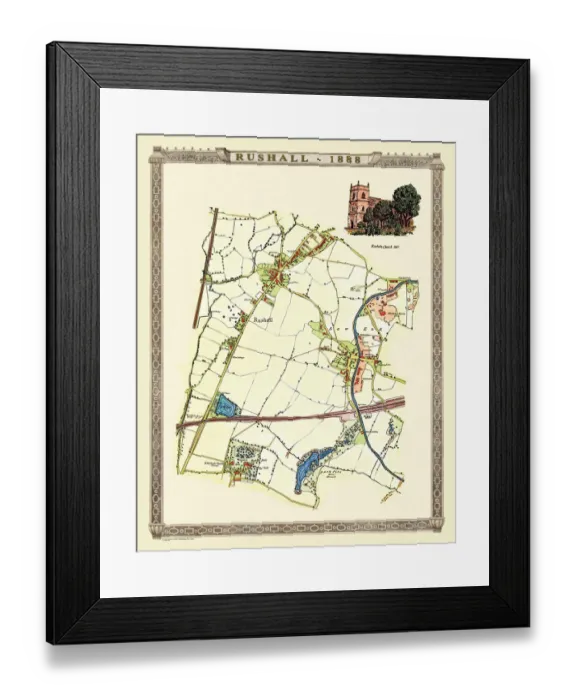 Framed Print : Old Map of Rushall to Daw End near Walsall 1888 Framed Print : Old Map of Rushall to Daw End near Walsall 1888