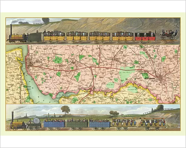 Old Map Titled 'Travelling on the Liverpool to Manchester Railway 1830'