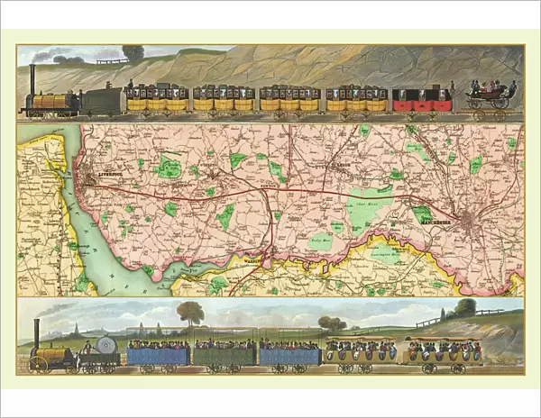 Old Map Titled 'Travelling on the Liverpool to Manchester Railway 1830'