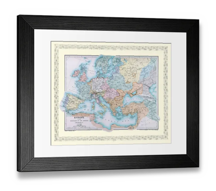 Framed Print : Map of Europe showing how it appeared at the time of the Accession of The Emperor Charles V in AD 1519 Framed Print : Map of Europe showing how it appeared at the time of the Accession of The Emperor Charles V in AD 1519