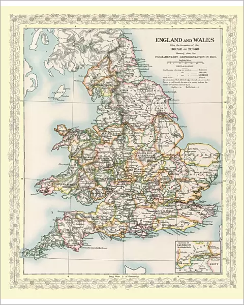 Map of England and Wales as it appeared after the Accession of The House of Tuder